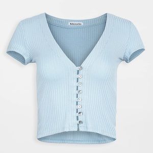 Reformation Nella Knit Top Short Sleeve in Sky Blue Size Small